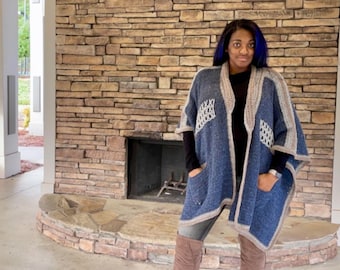 Ruana Pattern - Intermediate Oversized Fit Streifen Poncho - Aran Garn - Muster PDF