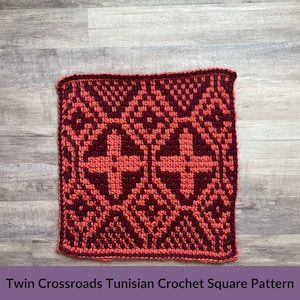 Tunisian Crochet Stranded Colorwork Pattern, Tunisian Crochet Square Pattern, Tunisian Crochet Blanket Square, Instant Download
