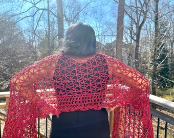 Crochet Lace Shawl with Flower Edging Pattern, Instant Download