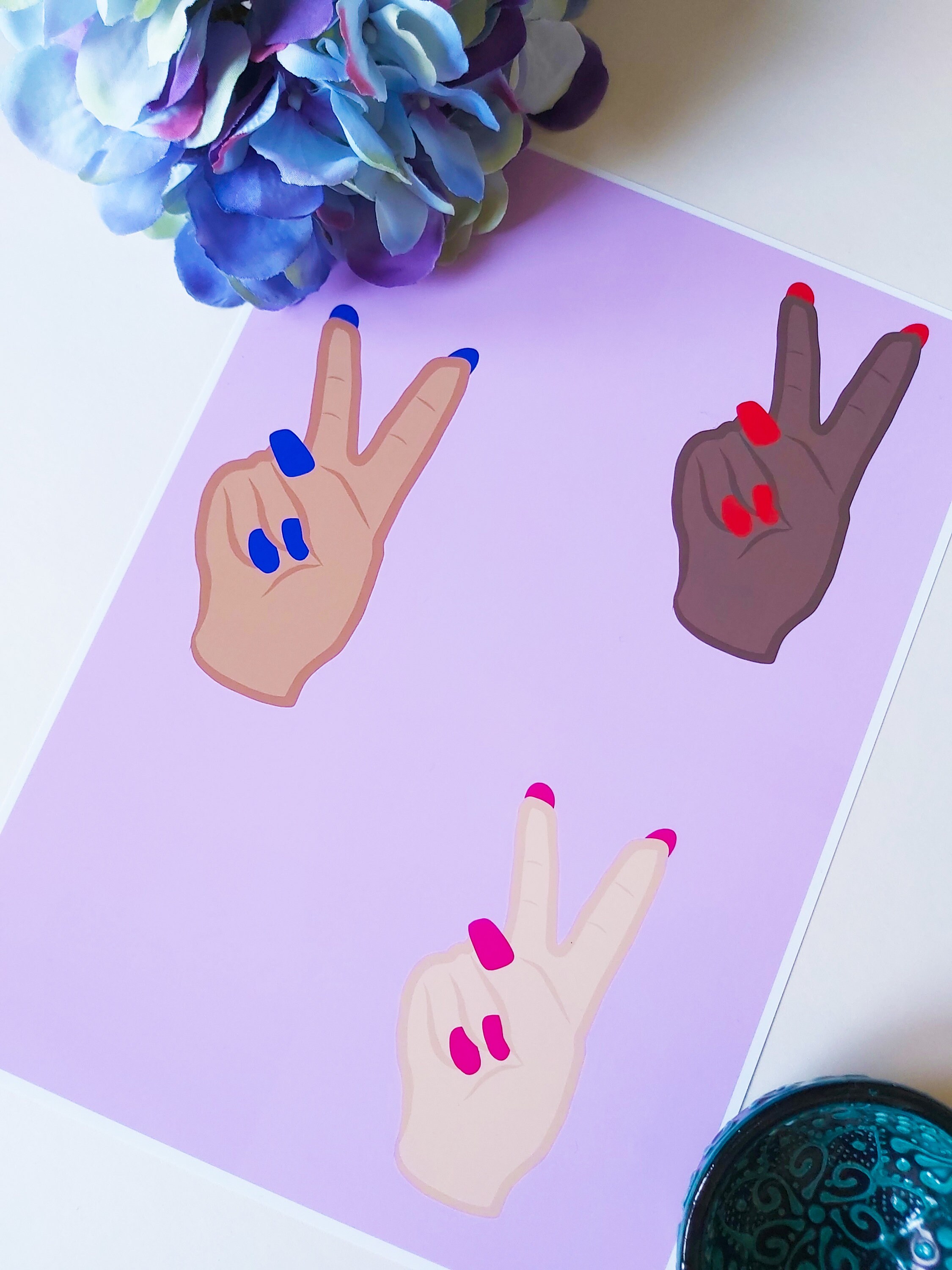 A4 coloridos impresiones de la mano de la paz gesto de la | Etsy