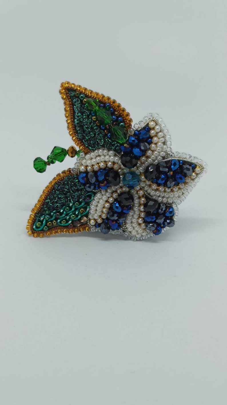 Jewelry Brooch Embroidered Forest Flower Brooch Handmade embroidery beaded embroidery embroidery kit