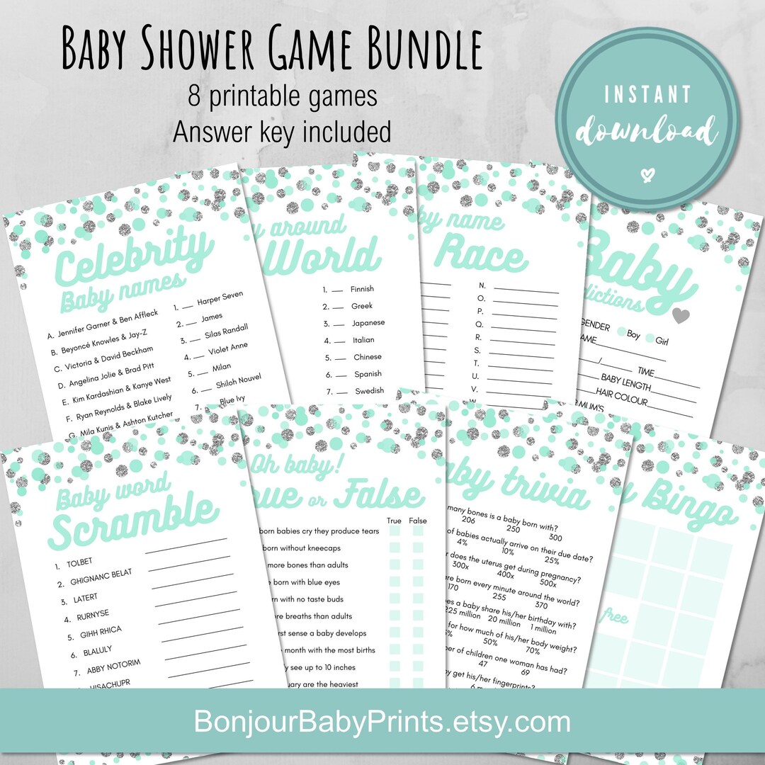 Baby Shower Game Bundle Printable Baby Shower Games Mint - Etsy