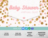 Virtual Baby Shower Quiz, Virtual Baby Shower Games, Zoom Baby Shower, Powerpoint Quiz, Online Baby Shower for Girls, Gold Confetti, PG1