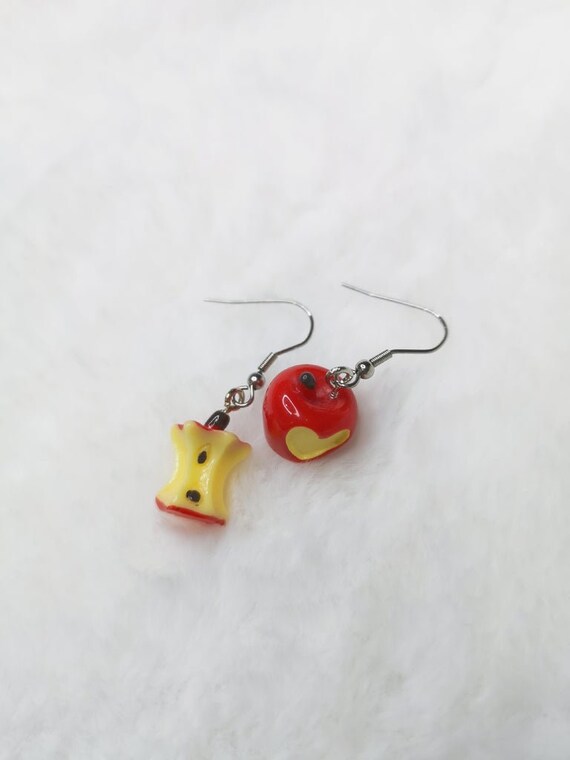 Miniature Apple Earrings Apple Core Earrings Fruit Earrings Etsy