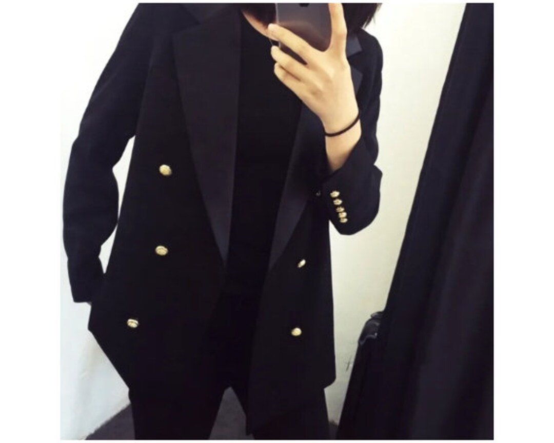 Plus Size Black Suit Women Blazer Double Breasted Suit Women Suit