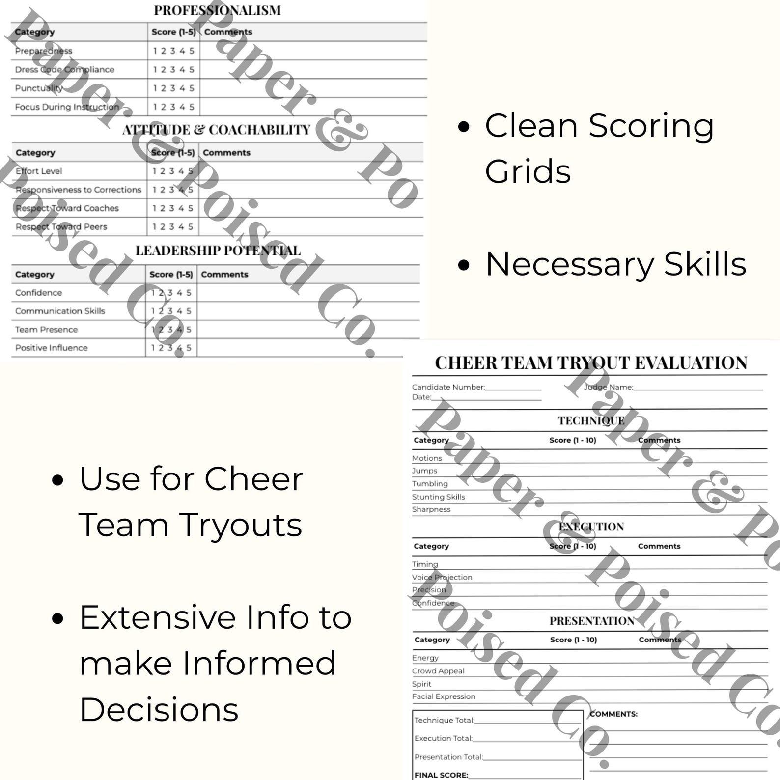 Cheer Team Tryout Evaluation System | Score Sheets (instant Download ...
