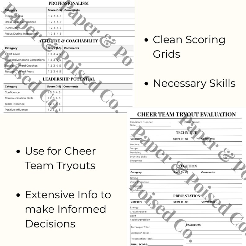 Cheer Team Tryout Evaluation System | Score Sheets (instant Download ...