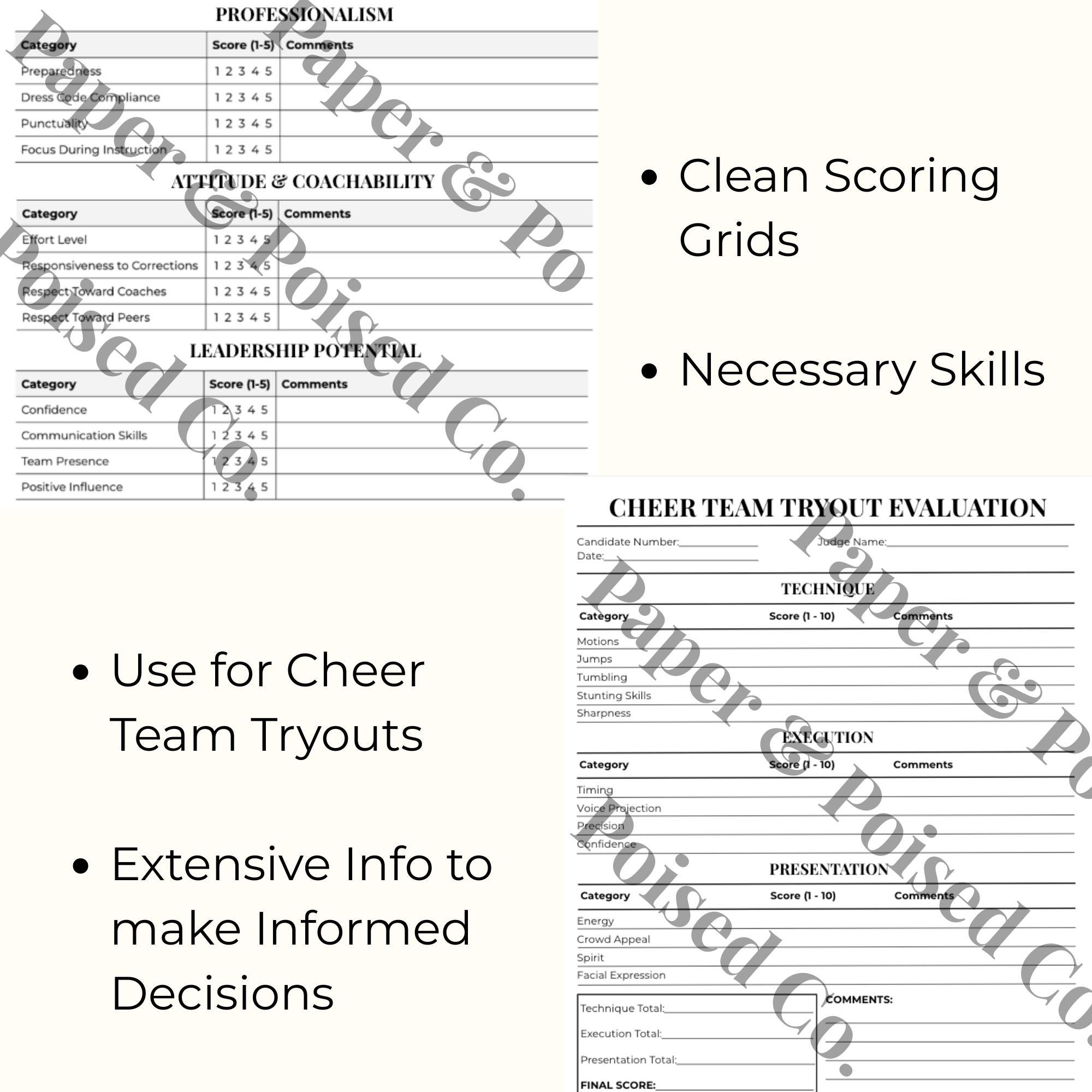 Cheer Team Tryout Evaluation System | Score Sheets (instant Download ...