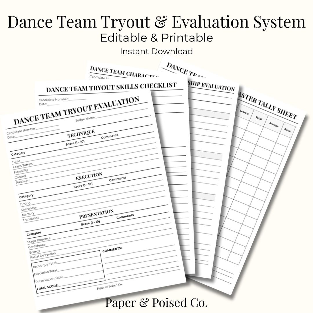 Dance Team Tryout Evaluation System | Score Sheet & Tally (instant ...
