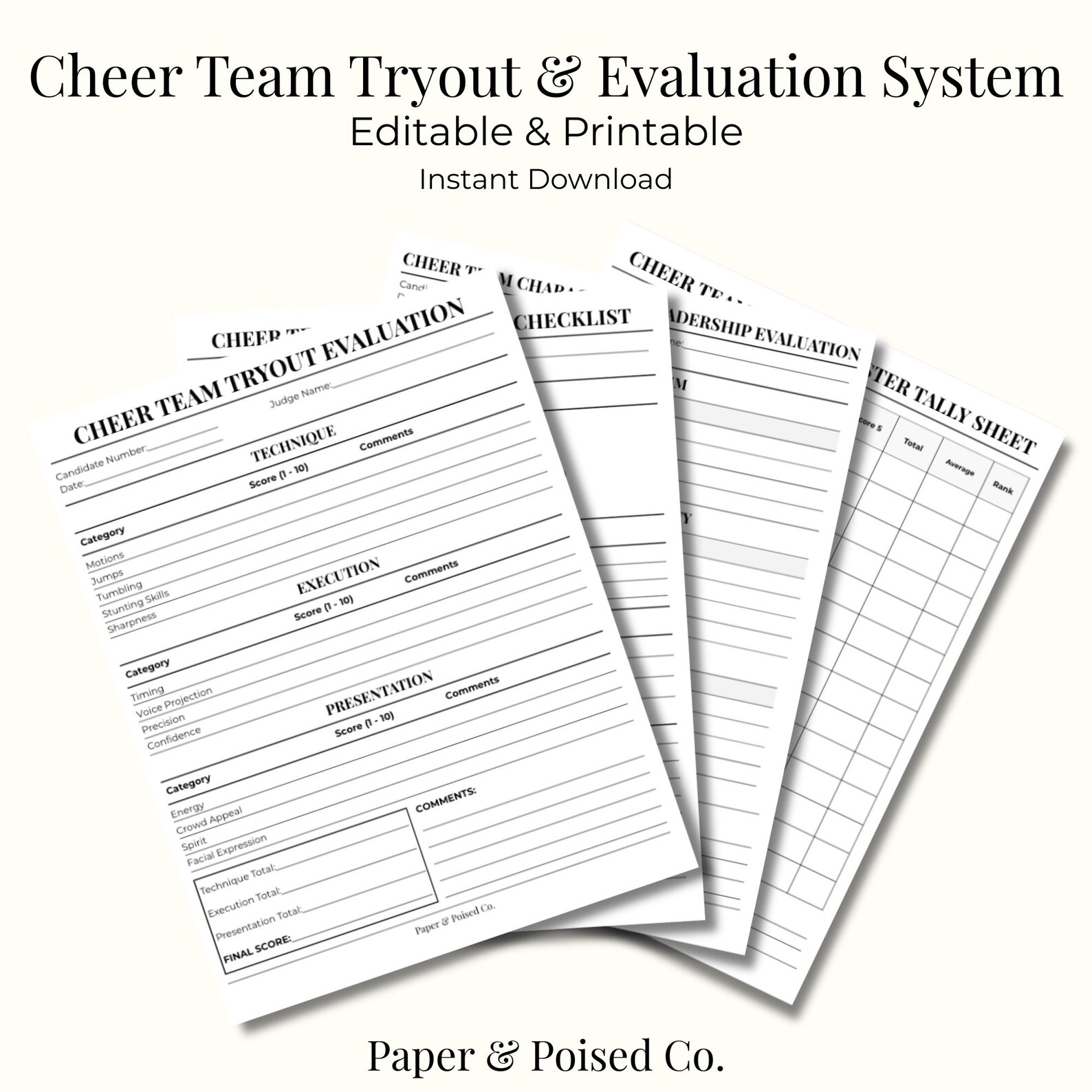 Cheer Team Tryout Evaluation System | Score Sheets (instant Download ...