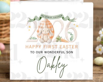 Personalised First Easter Card | Baby Boy Keepsake, Bunny Design