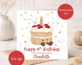 Personalised Birthday Card | Cake Illustration, Any Age