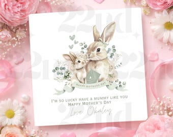 Personalised Mother's Day Card – Bunny Floral Design 6x6 Inch