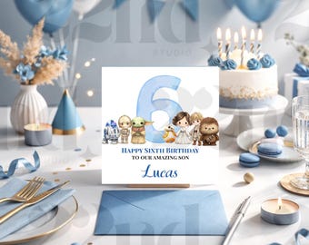 Personalised 6th Birthday Card | Space Characters, Custom Name, Age (6x6 inches)