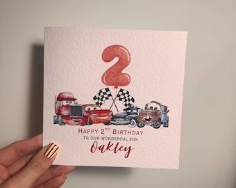 Personalised Cars Birthday Card | Custom Age Balloon, Name