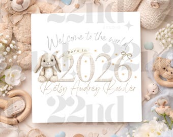 Personalised Bunny Baby Card | Custom Name Birth Announcement (6x6 inches)