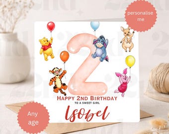 Personalised Girl's Birthday Card – Bear & Friends, Any Age
