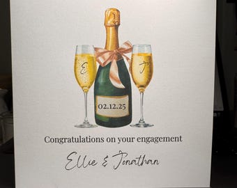 Personalized Engagement Card with Champagne Glasses | Custom Names, Date Congratulations