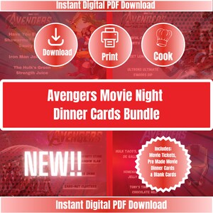 NEU! 4 Movie Night Dinner druckbare Karten, sofortiger digitaler Download, Tickets, Menüs und Checkliste enthalten. Kinder, Date Night