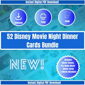 NOVIDADE! 52 Cartões Imprimíveis para Jantar de Cinema, Download Digital Instantâneo, Ingressos, Cardápios e Lista de Verificação Inclusos. Crianças, Noite de Encontro.