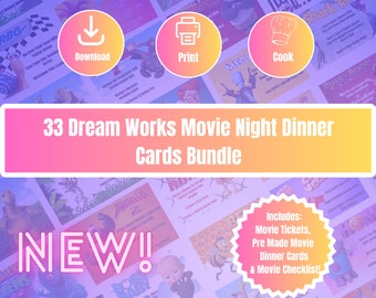 ¡NUEVO! 33 tarjetas imprimibles para cenas de cine, descarga digital instantánea, entradas, menús y lista de verificación incluidos. Niños + Noche de cita