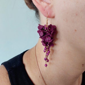 Long Earrings  Purple Flower Earrings Wedding Flower Jewelry  Handmade Gift For Her