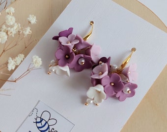 Lilac Flower Earrings Bouquet Earrings Purple Wedding Earrings Handmade Gift For Her