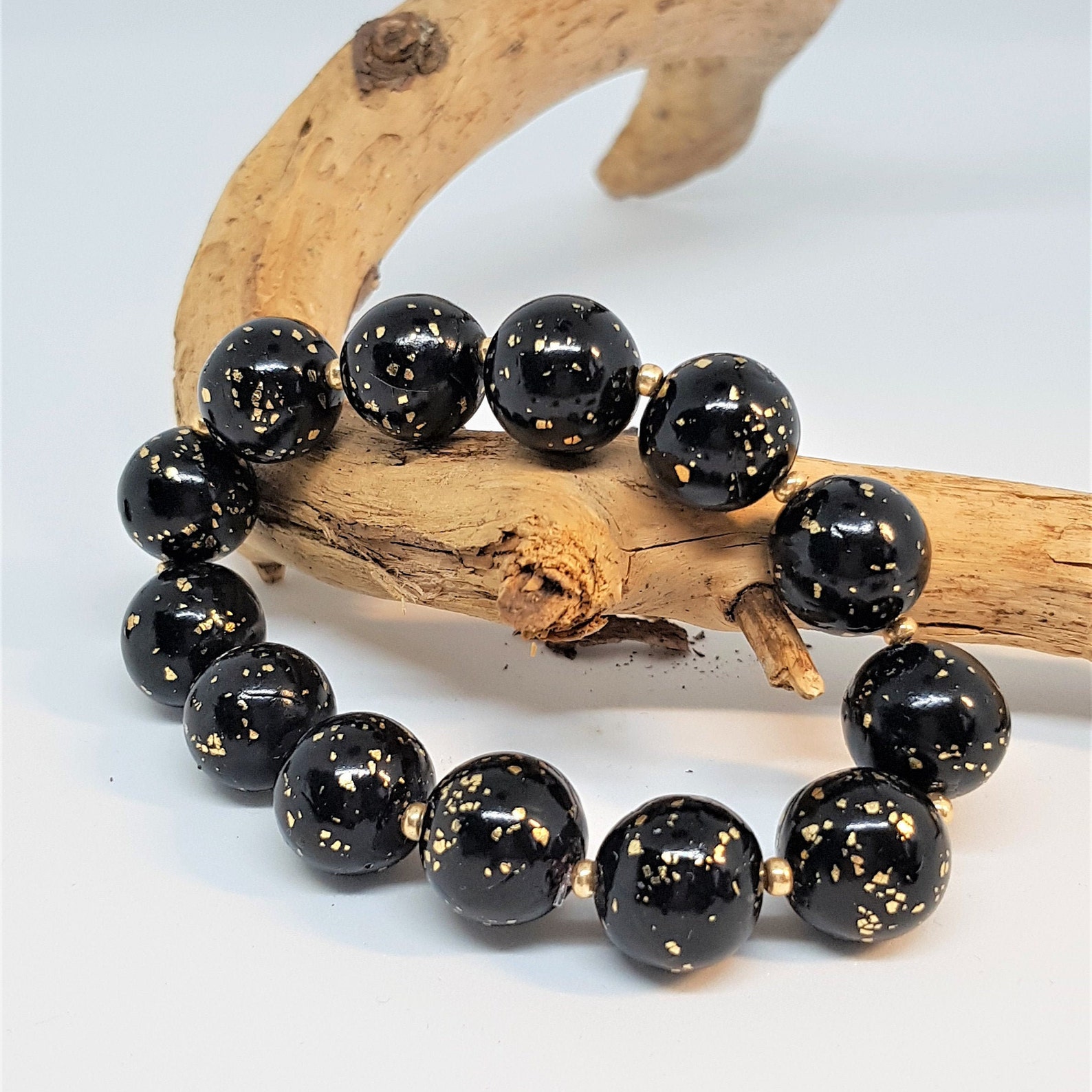 Black and Gold Bead Bracelet Clay Bead Bracelet Etsy
