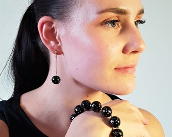 Black Bead Earrings, Black Dangle Earrings Bridesmaid, Minimalist Earrings, Gift For Her