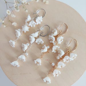 Lily Of The Valley Earrings White Long Flower Earrings Birthday Flower Earrings Clay Floral Handmade Gift For Her