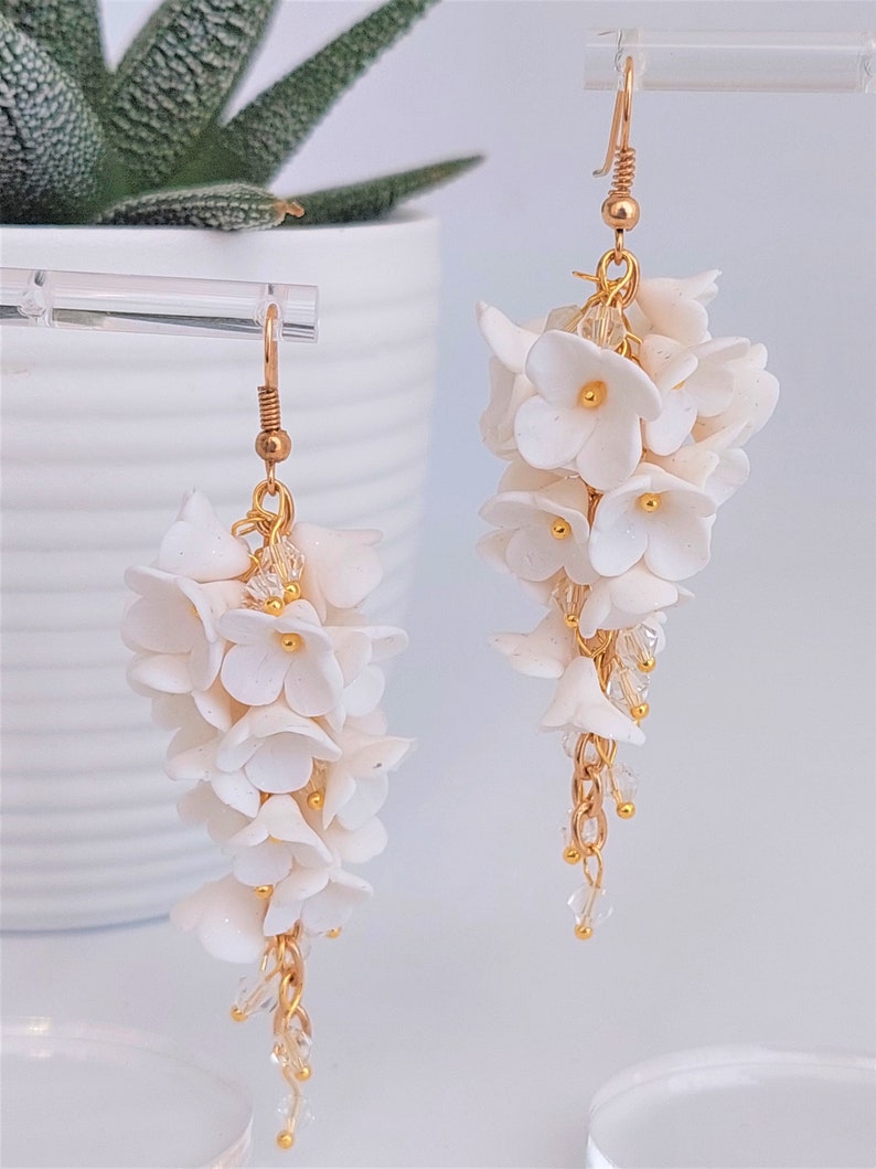 Cluster Flower Earrings White Polymer Clay Etsy