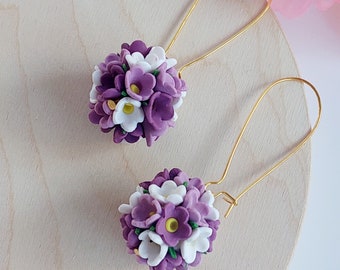 Bouquet Flower Earrings Lilac Floral Earrings Purple Dangle Bloom Earrings Floral Jewelry Bridesmaid Earrings Handmade Gift For Her