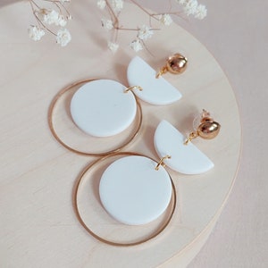 White Earrings Minimalist Polymer Clay Earrings White, Wedding Earrings, Handmade Gift For Her