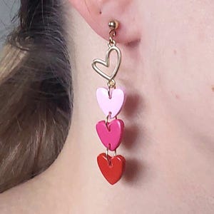 Handmade Polymer Clay Heart Drop Earrings, Funky Barbiecore Style