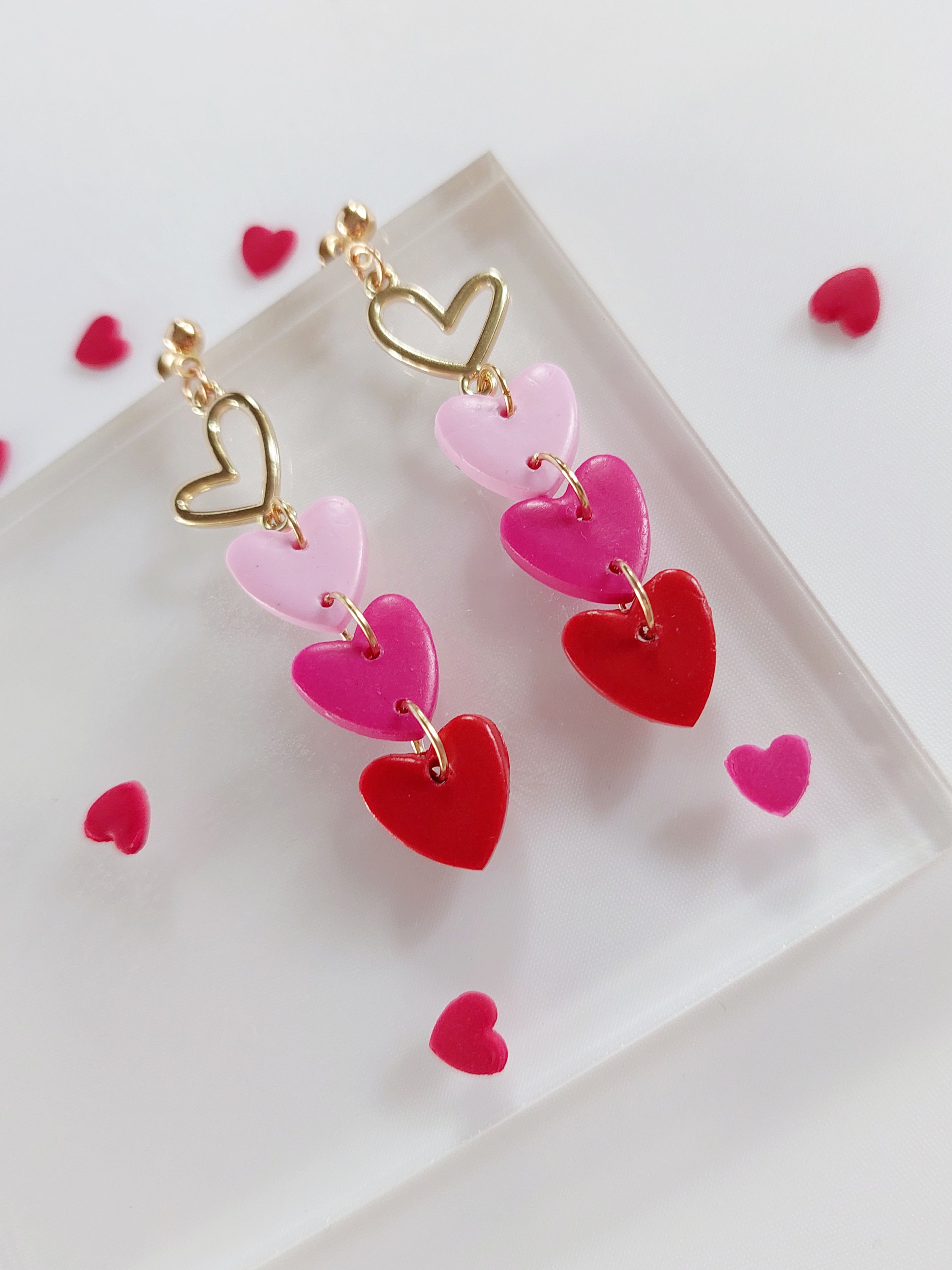 Pink Hearts Stud Earrings, Barbie Jewelry for Girls, Gift for My Daughter 