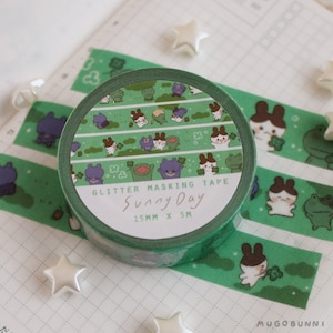 Sunny Clover Day Glitter Washi fita adesiva fita adesiva para diários, diários