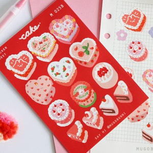 Jolie feuille d'autocollants rouge pour gâteau, coeur d'amour et coeur Saint-Valentin vintage en vinyle pour agendas et journaux
