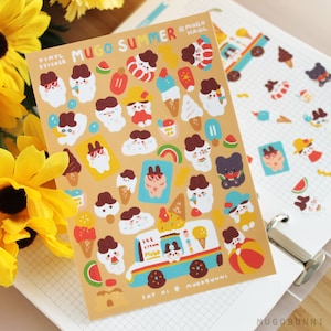 Linda hoja de pegatinas de vinilo Mini Summer Mugobunni para planificadores y diarios