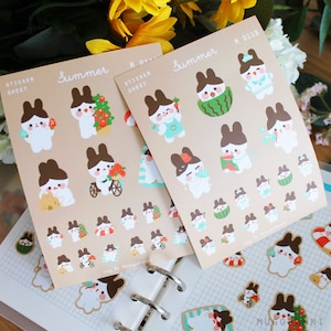 Horario de verano con Mugobunni Sticker Sheet - Planner Stickers, Journal Stickers, Scrapbooking Stickers, Kawaii Stickers