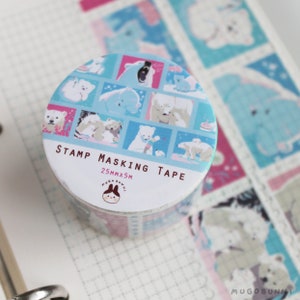 Polar Bear Stamp Deco Washitape para revistas, planificadores y lácteos