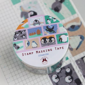 Penguin Stamp Deco Washitape para revistas, planificadores y lácteos