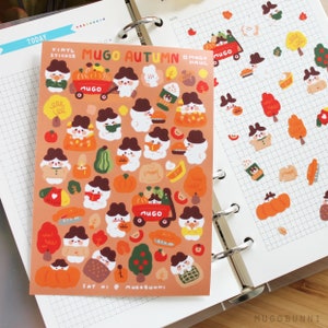 Schattig vinyl mini herfst Mugobunni stickervel voor planners en journaling