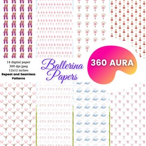 Ballerina Digital Papers,  Seamless and Repeat Paper, Gift for girl, Balerin Backround for kids room, Girl Room Decor, Gift For Daughter