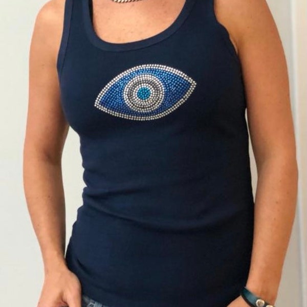 Bling Evil Eye Tank I Rhinestones | Designed in USA | Washable | FREE SHIPPING