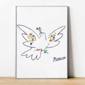Stampa Pablo Picasso colomba della pace, stampa minimalista Picasso, linea arte Picasso, download digitale, schizzi di decorazioni per pareti domestiche,