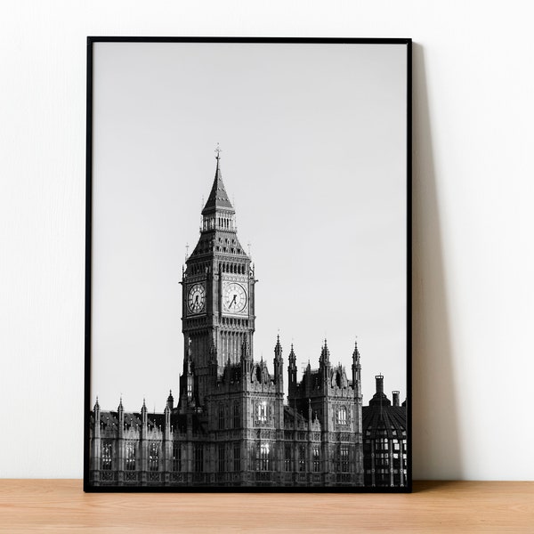 Big Ben Clock Tower, London Big Ben Print, London Art Photography, London Poster, London Photography, Wall Art Home Decor, Black and White