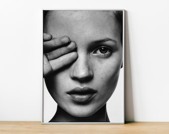 Kate Moss Print, Fotografía de Kate Moss, Supermodelo, Cartel de Kate Moss, Icono británico, Decoración del hogar de arte de pared, Cartel enmarcado Kate Moss, Moda