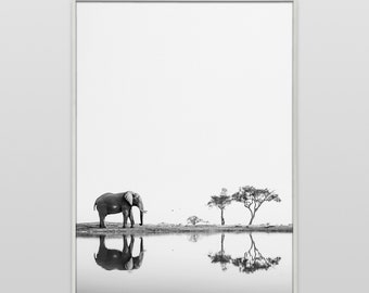 Elephant Print, Elephant Photo, Elephant Poster, Elephant Framed Photograph, Safari African Animals, Wall Art Home Decor, Black and White