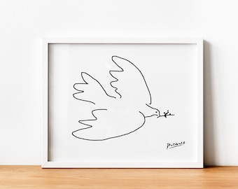 Pablo Picasso Dove Print, Minimalist Picasso Print, Picasso Line Art, Framed Picasso Art, Home Wall Decor Sketches, Dove print