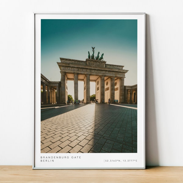 Puerta de Brandeburgo, Fotografía de Berlín, Cartel de Berlín de coordenadas, Cartel de la Puerta de Brandeburgo, Arte del Muro de Berlín, Decoración del hogar del arte de la pared, Arte fotográfico